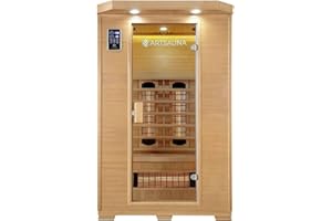 Artsauna Infrarotkabine Oslo - Wärmekabine Vollspektrumstrahler für 2 Personen - LED-Farblichttherapie - Infrarotsauna 120x100 cm aus Hemlockholz