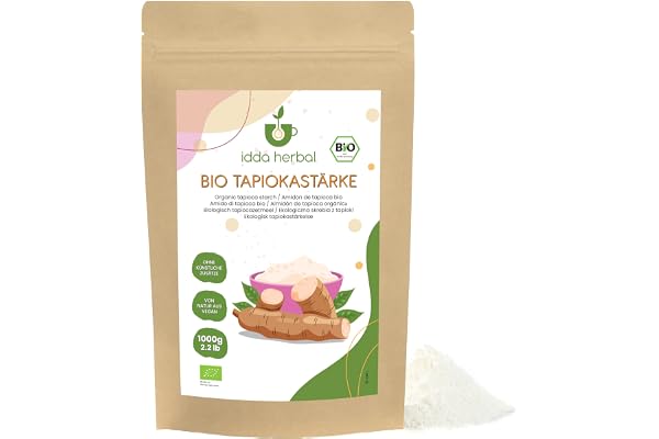Ekologisk tapiokastärkelse, tapiokapulver för bakning, förtjockning och bindning, tapiokapulver från kontrollerad ekologisk odling, glutenfri, laktosfri, mald tapioka, laboratorietestad, vegan (1 KG)