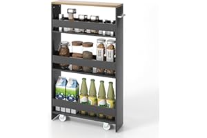 KOMFOTTEU Wózek wnękowy 4 poziomy, wózek do przechowywania, wózek kuchenny z kółkami, regał wnękowy z uchwytem, szafka kuchenna i regał na kółkach, nie zajmuje dużo miejsca do kuchni, łazienki, biura