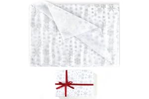 GEBETTER 20 Feuilles Papier de Soie Noël Emballage Cadeaux 70cm*50cm Motif Flocon de Neige Argenté Décoration Bricolage Artisanat