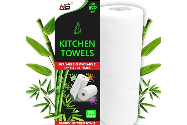 MS ENTERPRISES Reusable Bamboo Kitchen Towel/Tissue Roll (Reusable upto 8000 times)- 25 sheets (Pack of 1) Soft & Highly absorbent Ecofriendly-No Trees Cut Better alternative to Paper Tissue Roll