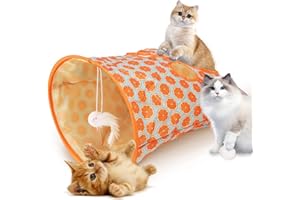 NEWHSY Cat Tunnels Bag for Indoor Cats, Cat Tube Tunnel Cat Pet Toys, Cat Tents Cat Crinkle Tunnel Toys, Collapsible Interactive Cat Drill Bag Pet Toy with Plush Ball Cat Self Interactive Toys(Orange)