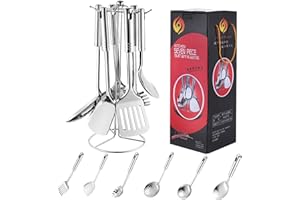 XSQD 7 Pezzi Utensili Cucina Set in Acciaio Inossidabile, Mestoli Spatole Cucina Set, Resistente al Calore, per Padella Antiaderente inclusi mestolo,imbuto,spatola,ecc
