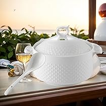 Zuppiera In Porcellana Con Doppio Coperchio - 1100ml, Per Cottura Lenta E Stufati