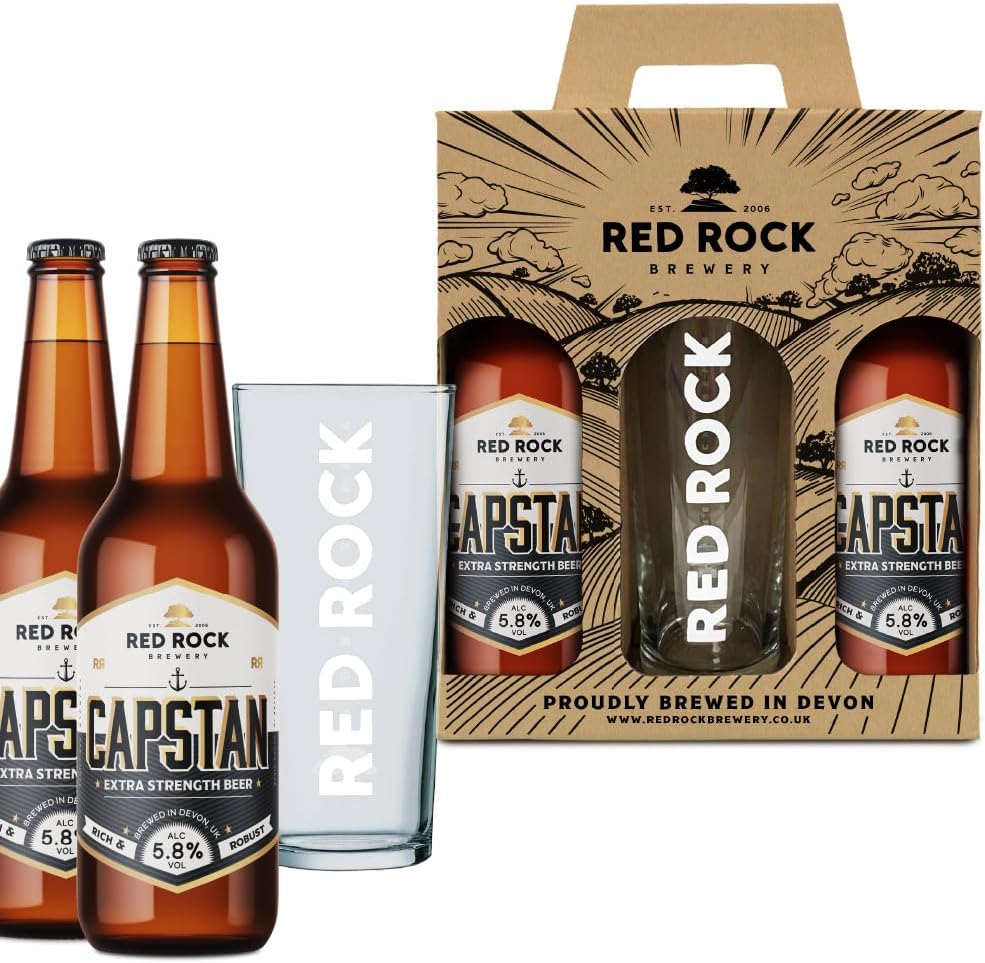 Red Rock Brewery Traditional British Ale Gift Set with Glass - 2x 500ml Bottles of English Beer (Capstan 5.8%)