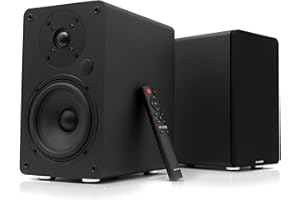 VULKKANO A5 Arc Enceintes Monitoring Active avec Woofer 5.25", Bluetooth 5.0, HDMI Arc, Optique, RCA, Coaxial, USB, Sortie Subwoofer, Enceinte Amplifiée HiFi au Design Élégant, Couleur Noire