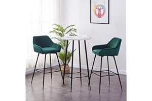 AINPECCA Set of 2 Velvet Barstools Fabric Upholstered seat with Backrest & Armrest Black Metal Legs Kitchen Breakfast Bar Stools (Green, Velvet)