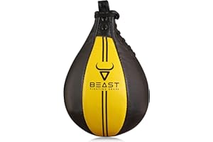 BEAST FIGHTING GEARS Speed Bag Boxing Ball, Leather Boxing Punching Bag for Speed Training - Punching Dodge Striking Speed Reflex Ball with hanging Swivel