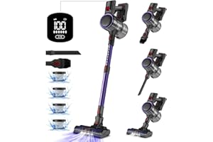 Authmic Staubsauger Kabellos, 33kPa Akku Staubsauger mit H13 HEPA, Touchscreen und Anti-Tangle-Bürste, Kabelloser staubsauger mit bis zu 50 Minuten, Akku für Hartböden, Teppich und Tierhaare