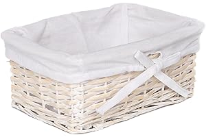 Arthur Cameron - Extra Small Wicker Basket with Lining, Hand-crafted Wicker Tray - Small Storage Basket, Organiser Tray (White Wash)
