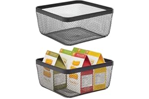mDesign Set da 2 porta oggetti quadrato in filo metallico – Cestino portaoggetti aperto ideale per cucina, bagno, ufficio, lavanderia, dispensa – Pratico organizer multiuso per la casa – nero