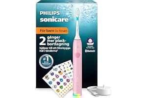Sonicare for Kids smart eltandborste – sonisk tandborste med app, för barn 3+ år, två skonsamma lägen, 2-minuters ljus- och ljudtimer, två borsthuvuden (standard och mini), rosa, HX6600/11
