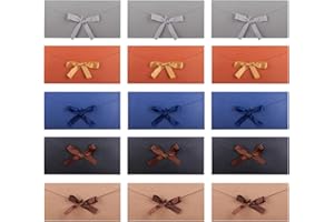 inodiref 15 Pcs Gift Card Envelopes Coloured Envelopes with Ribbons Vintage Kraft Envelopes 22×11cm for Gift Cards Wedding Party Invitation Christmas Cards(5 Colour)
