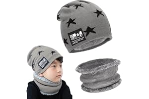 Gxlaihly Gorro de invierno para niños,Conjunto de Gorro de Punto Invierno Térmico y Bufanda para Niños,Gorra con bufanda de punto con Forro de Lana para Niños y Niñas, 4-15 años