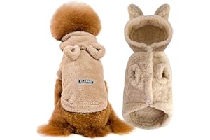 Eurobuy - Maglione caldo invernale per cani, spesso e morbido, in morbida flanella, con cappuccio con orecchie da orso, in tinta unita