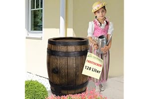 AMUR Rain Barrel Rain Water Butt Rainsaver Rainwater Storage Tank Wine Cask Appearance Rain Water Collection Oak Barrel Look with Tap and Childproof Lid