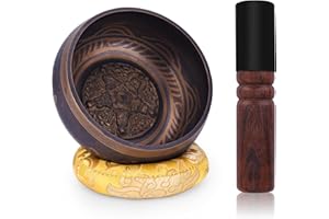 NIUQIGE Große authentische Tibetische Klangschale - 14.5cm, Klangschalen-Set, Klöppel und Klangschalenkissen. Klangschale für Meditation, Yoga, Chakra - Einzigartige Geschenke für Frauen und Männer