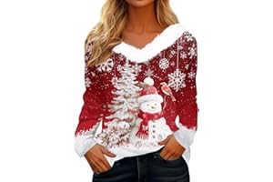 Générique Pull De Noel Femme Col V Polaire Tshirt Noel Hiver Polaire Moche Pulls Manches Longues Chaud Sweat Ugly Christmas Sweater
