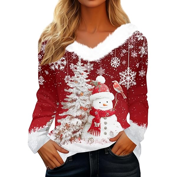 Haut De Noël à Manches Longues Et Col En V Pour Femmes