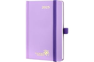 POPRUN Mały Kalendarz 2025 A6 Tygodniowy Książkowy 16 x 10,5 cm, Stały Uchwyt na Pióro, Twarda Oprawa Sztywny Okładka Ze Skóry Wegańskiej i 100GSM Papier, Violet