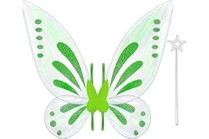 SILOM Fairy Wings for Adult Women, Butterfly Wings for Girls Halloween Christmas Costume Sparkle Angel Wings Dress Up Party Favor Birthday Gift (Green)