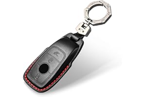 OFF WE GO Carcasa Funda de Piel con Llaveros para Llave 3 botones Mando Llave del Coche con Mercedes Funda Carcasa Llave Coche Compatible con Benz A B C E G S R Class GLA GLB GLC GLE GLS SL SLK, Negro