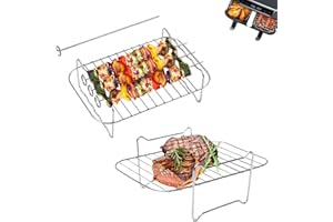 ANYUANKW 2Pcs Air Fryer Rack, Double Couche Grille avec 4 Brochettes, Accessoires pour Friteuse à Air, Support de Déshydrateur en Acier Inoxydable Compatible avec Ninja Foodi