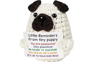 iewrtcin Positive Crochet Gift, Cute Stuff Knitted Doll, Emotional Support Gift Knitted Doll with Positive Card for Women Men Birthday Gifts Party Decoration,Easter Christmas (Pug)