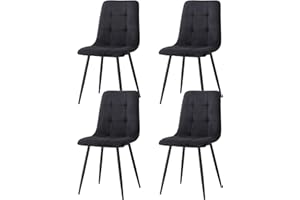 GrandCA HOME Lot de 4 Chaises de Salle à Manger avec Siège Rembourré en Velours Côtelé, Chaises de Cuisine Modernes avec Pieds en Métal, Noir