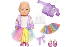 CARREUTY 6 fioletowych cekinów, ubranka dla lalek dla lalek 35-45 cm, akcesoria do sukienki dla lalek z kamizelką, tiul, biżuteria do włosów z kokardką, dla noworodka, lalki, dzieci, urodziny