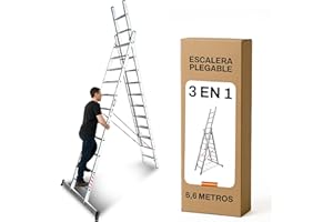 NAWA HOME & WORK BTF | Escalera de Aluminio 3 Tramos 2,5 MTS, 9 peldaños x Tramo | Escalera Plegable Transformable y Extensible | Altura alcanzable Aprox. 6,0 Metros | Certificada EN131 - Carga 150 kg. BTF-ETTB6725