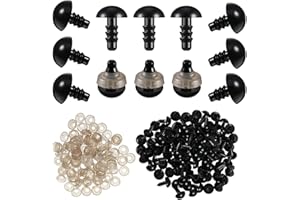 TLIDFGEO 100pcs Plastic Safety Eyes and Noses for Crochet Crafts Dolls Stuffed Animals and Teddy Bear, Safety Black Eyes with Washers 9mm Plastic Safety Eyes Plastic Doll Eyes Black Plastic Safety Eyes