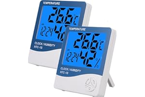 eSynic 2pcs Petit Thermomètre hygromètre numérique intérieur Écran LCD RétroéclairageThermomètre retroeclairé humidimètre Horloge Fonction