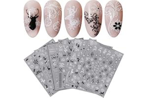 ‎JMEOWIO JMEOWIO Nagelsticker Weihnachten Glitzer 9 Blatt Nail Art Sticker Selbstklebend Nagelaufkleber Weiß Schwarz Dekoration Nageldesign Zubehör