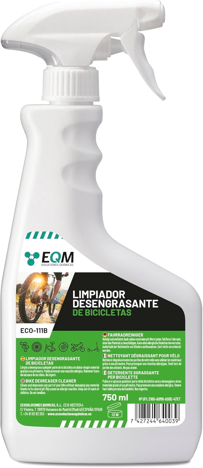 EQM - ECO-111B - Desengrasante Neutro para Bicicleta - 750 ML - Válido para cualquier material (Aluminio, Titanio, Acero, Anodizado, etc.) - Desengrasante de Cadenas