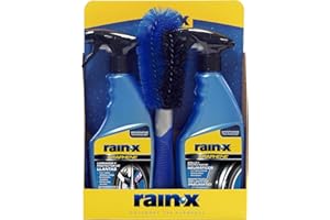Rain-X Limpia Llantas Coche y Abrillantador de Neumáticos con Tecnología Grafeno – Brillo Intenso y Protección Duradera – Pack de Limpieza y Protección con Cepillo para Llantas – 2x 500ml