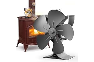 Yabumak Wood Stove Fan 5 Blades Fan Log Burner Fan Wood Burner Fireplace Fan Heat Powered Eco Fireplace Fans with Thermometer Silent for Home Wood Burning/Log Burner/Fireplaces