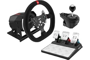 PXN V10 Force Feedback Volante, ruota da corsa Rotazione di 270/900°,Volante con Pedali e Leva di Cambio,Tool App,Doppia Levetta Da Corsa E Design Staccabile per PC, PS3, PS4, Xbox One, Xbox Series