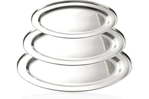 com-four® 3-teiliges Tablett-Set - ovales Tablett zum Servieren und dekorieren - Dekoteller aus Edelstahl in 3 Größen - Servierschale (1 mal je 34-40-45 cm)