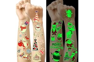 JOYEASE Tatuaż bożonarodzeniowy dla dzieci, 12 arkuszy świecących tatuaży, dekoracja bożonarodzeniowa dla dzieci, drobne przedmioty do kalendarza adwentowego, prezent na Boże Narodzenie, Mikołajki, prezenty