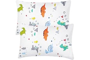 HOMURY 2 Stück Kinder Kissenbezug: Plus Samt Bio Baumwolle Kopfkissenbezug mit Dinosaurier Gemustert, Blasensamt Kissenbezug, Jungen Mädchen Baby Kopfkissenbezug für Kindergarten (40x60cm)