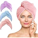 YQBFTC 3PCS Asciugamani per Capelli a Turbante,Asciugamano in Microfibra Turbante per Capelli ad Asciugatura Rapida Super Ass