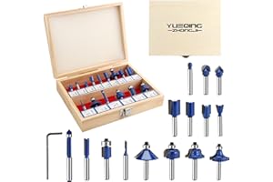 GENERIC Yueqing Zhongji 1/4 Inch Shnak Router Bits Set 15 Tungsten Carbide Router Bits-6.35MM Shank 15 Piece Router Bit 1/4 Inch Professional router bits set