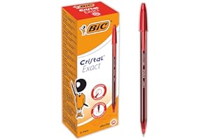 BIC Cristal Exact - Stylos-Bille Pointe Aiguille Fine (0,7 mm) - Écriture Précise et Fluide - Rouge, Boîte de 20
