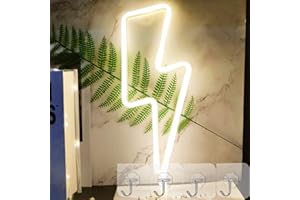 YIVIYAR Lightning Bolt LED Neon Light Signs for Wall Decor, USB/Battery Neon Signs LED Kid Night Lamp Light with 4 Hooks, LED Signs Neon Lights for Bedroom Christmas Wedding