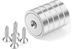 Neosmuk Lot de 5 aimants ronds en néodyme avec trou au centre, puissants - 20 kg - Pour le mur - Avec vis pour bois - Aimant en néodyme - Aimant plat de 20 mm