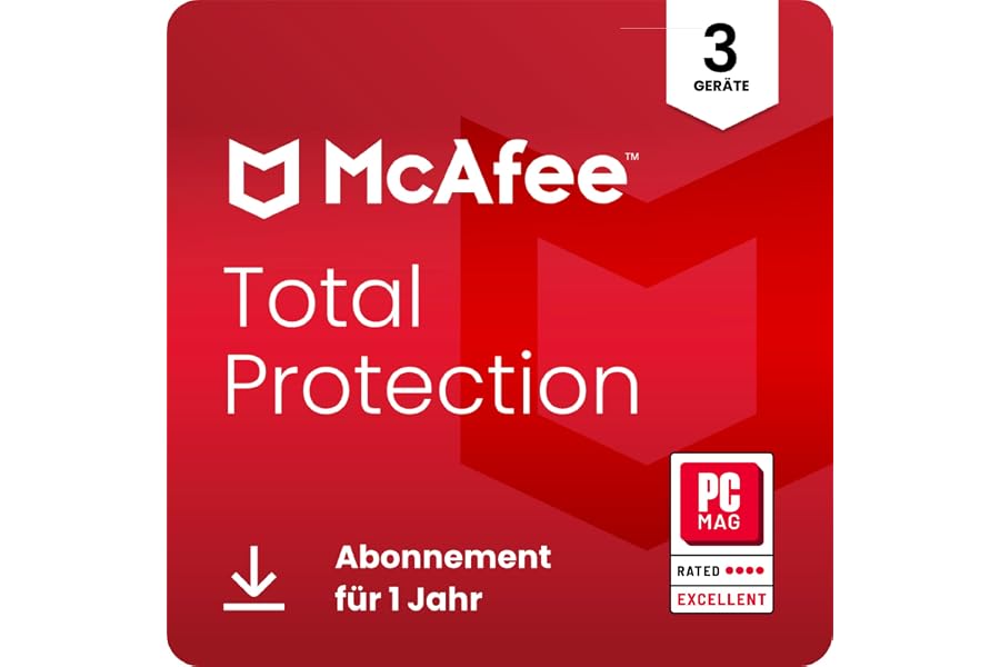 McAfee Total Protection (3 Geräte) 2025 | 12 Monate|Secure VPN, Sicherheitssoftware mit Virenschutz, Kennwort-Manager, Identi