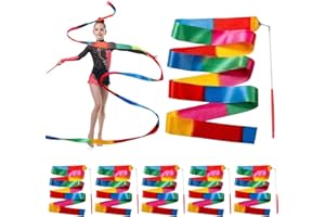 KEYQUEEN 6PCS 2M Rubans de Danse, Ruban de Gymnastique Rythmique avec Baguette pour Enfants Filles Ruban Gymnastique Arc-en-Ciel Accessoire de Danse Artistique Entraînement Cadeaux de Fête d'anniversaire