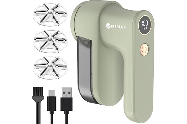WiredLux Elektrisk Noppborttagare för kläder & tröjor – Uppladdningsbar luddborttagare med 3 hastigheter, LED-display & USB-laddning – Portabel textilrakapparat med dubbelt skydd