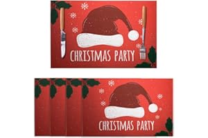 SEASHORE TREE Set di 4 Tovagliette Natalizie in Plastica Lavabile Ideale per la Tavola di Natale 45cmx30cm (Cappello di Natale)